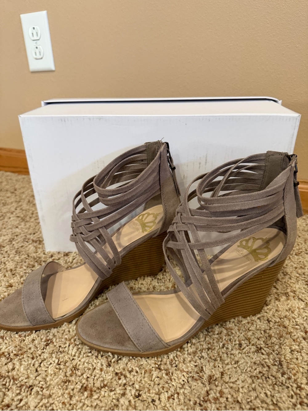 Fergalicious Taupe Strappy Wedge Sandals